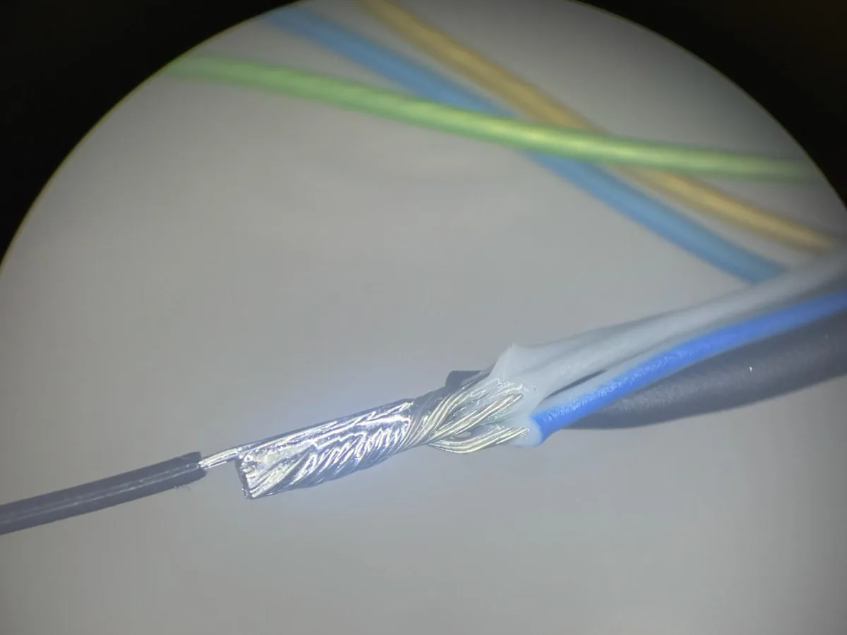 Close-up of detailed wire termination work
